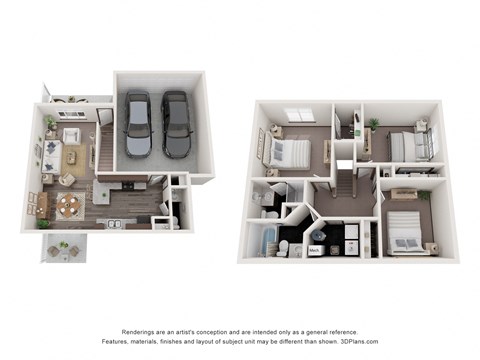 a stylized floor plan of a 1 bedroom apartment